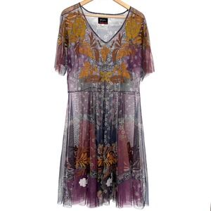 Johnny Was Biya Embroidered Sheer Mesh Floral Dress size XL boho